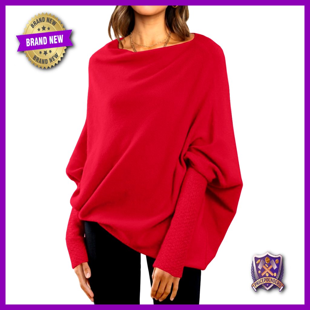 Oversized Batwing Sweater Pullover Boat Neck Tunic Top Loose Fit